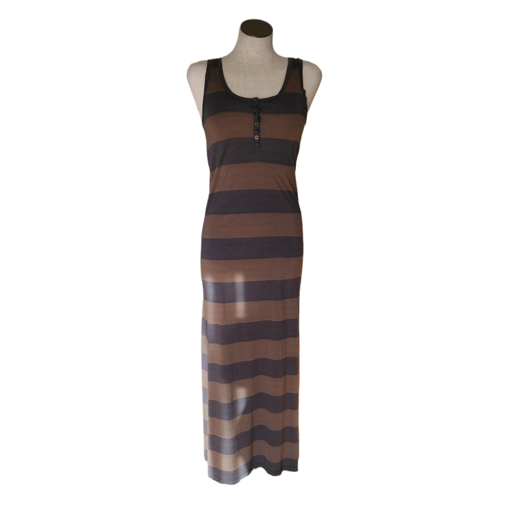 Stem  Tank Striped Brown & Gray Button Detail Maxi Women's Dress Size XS
